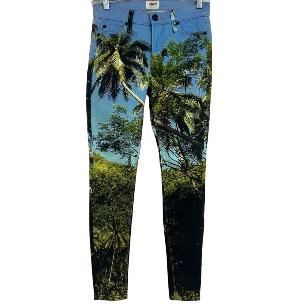 Hudson Micro Nico Super‎ Skinny Jeans Light Wash With Tree Print Sz 25